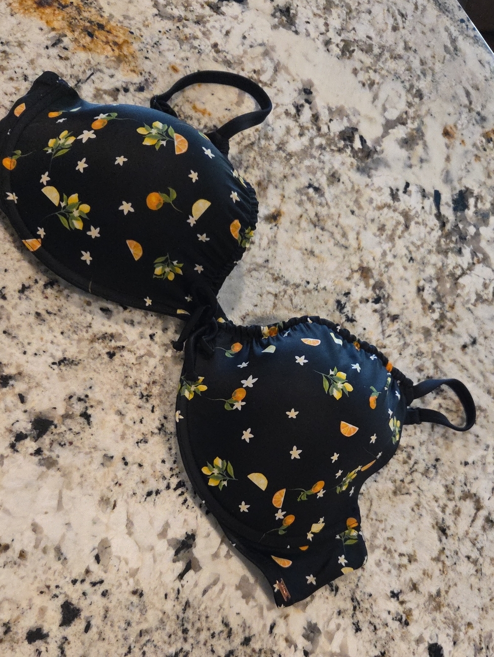 VS Pink Black Floral Citrus Print Bikini Top